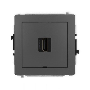 Mechanizm gniazda pojedynczego HDMI 2.0, 4K, bez pola opisowego Karlik DECO grafitowy mat 28DHDMIBO-3