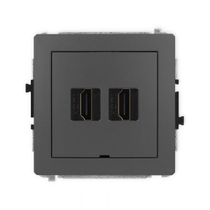 Mechanizm gniazda podwójnego HDMI 2.0, 4K, bez pola opisowego Karlik DECO grafitowy mat 28DHDMIBO-4