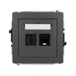 Mechanizm gniazda pojedynczego HDMI 2.0, 4K + gniazda komp. poj. 1xRJ45, kat. 5e, 8-stykowy Karlik DECO grafitowy mat 28DGHK-45e