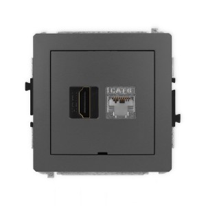 Mechanizm gniazda pojedynczego HDMI 2.0, 4K + gniazda komp. poj. 1xRJ45, kat. 6, ekranowany, 8-stykowy, bez pola opisowego Karlik DECO grafitowy mat 28DGHKBO-46