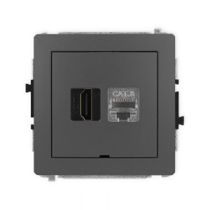 Mechanizm gniazda pojedynczego HDMI 2.1, 8K + gniazda komp. poj. 1xRJ45, kat. 8, ekranowany, 8-stykowy, bez pola opisowego Karlik DECO grafitowy mat 28DGHKBO-88