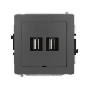 Mechanizm gniazda podwójnego 2xUSB A-A 2.0, bez pola opisowego Karlik DECO grafitowy mat 28DGUSBBO-2