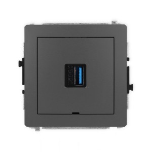 Mechanizm gniazda pojedynczego USB A-A 3.0, bez pola opisowego Karlik DECO grafitowy mat 28DGUSBBO-5
