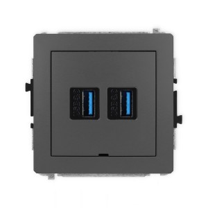 Mechanizm gniazda podwójnego 2xUSB A-A 3.0, bez pola opisowego Karlik DECO grafitowy mat 28DGUSBBO-6