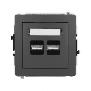 Mechanizm ładowarki USB podwójnej 2xUSB A, 15,5W max., 5V, 3.1A Karlik DECO grafitowy mat 28DCUSB-6
