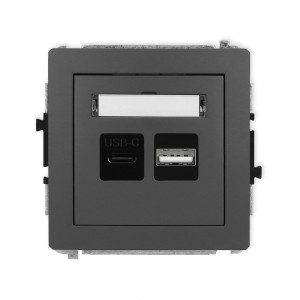 Mechanizm ładowarki USB podwójnej USB C + USB A, 20W max. Karlik DECO grafitowy mat 28DCUSB-8
