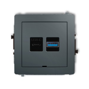 Mechanizm ładowarki USB podwójnej USB C + USB A, 20W max., bez pola opisowego Karlik DECO grafitowy mat 28DCUSBBO-8