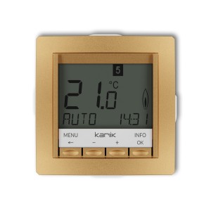 Mechanizm uniwersalnego elektronicznego tygodniowego regulatora temperatury (podświetlenie niebieskie)  Karlik DECO złoty 29DRT-3.2