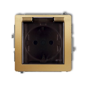 Mechanizm gniazda bryzgoszczelnego z uziemieniem SCHUKO 2P+Z (klapka dymna, przesłony torów prądowych) Karlik DECO złoty 29DGPB-1sdp