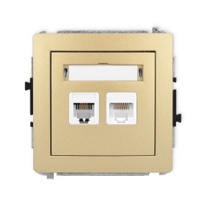 Mechanizm gniazda telefonicznego pojedynczego 1xRJ11 + komputerowego pojedynczego 1xRJ45, kat. 5e, 8-stykowy, beznarzędziowe Karlik DECO złoty 29DGTK