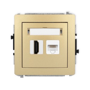 Mechanizm gniazda pojedynczego HDMI 2.0, 4K + gniazda komp. poj. 1xRJ45, kat. 5e, 8-stykowy Karlik DECO złoty 29DGHK-45e