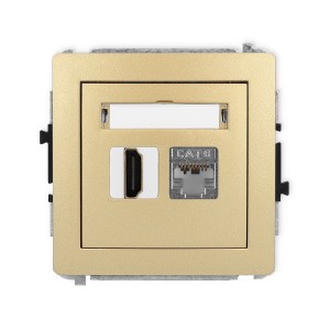 Mechanizm gniazda pojedynczego HDMI 2.0, 4K + gniazda komp. poj. 1xRJ45, kat. 6, ekranowany, 8-stykowy Karlik DECO złoty 29DGHK-46
