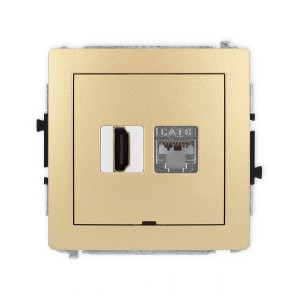 Mechanizm gniazda pojedynczego HDMI 2.0, 4K + gniazda komp. poj. 1xRJ45, kat. 6, ekranowany, 8-stykowy, bez pola opisowego Karlik DECO złoty 29DGHKBO-46