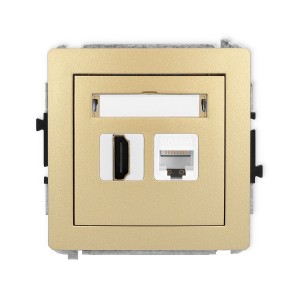Mechanizm gniazda pojedynczego HDMI 2.1, 8K + gniazda komp. poj. 1xRJ45, kat. 6A, 8-stykowy Karlik DECO złoty 29DGHK-86A