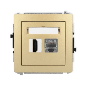 Mechanizm gniazda pojedynczego HDMI 2.1, 8K + gniazda komp. poj. 1xRJ45, kat. 8, ekranowany, 8-stykowy Karlik DECO złoty 29DGHK-88