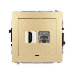 Mechanizm gniazda pojedynczego HDMI 2.1, 8K + gniazda komp. poj. 1xRJ45, kat. 8, ekranowany, 8-stykowy, bez pola opisowego Karlik DECO złoty 29DGHKBO-88