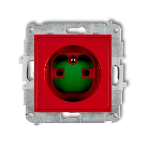 Mechanizm gniazda pojedynczego z uziemieniem 2P+Z DATA z kluczem Karlik ICON czerwony IGZK