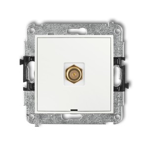 Mechanizm gniazda antenowego pojedynczego typu F (SAT) pozłacany, bez pola opisowego Karlik ICON biały IGFBO-1.1