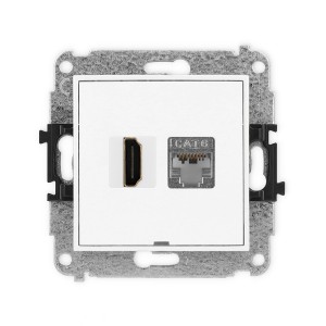 Mechanizm gniazda pojedynczego HDMI 2.0, 4K + gniazda komp. poj. 1xRJ45, kat. 6, ekranowany, 8-stykowy, bez pola opisowego Karlik ICON biały IGHKBO-46