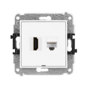 Mechanizm gniazda pojedynczego HDMI 2.1, 8K + gniazda komp. poj. 1xRJ45, kat. 6A, 8-stykowy, bez pola opisowego Karlik ICON biały IGHKBO-86A