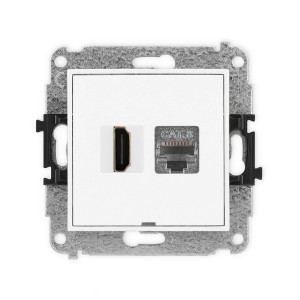 Mechanizm gniazda pojedynczego HDMI 2.1, 8K + gniazda komp. poj. 1xRJ45, kat. 8, ekranowany, 8-stykowy, bez pola opisowego Karlik ICON biały IGHKBO-88