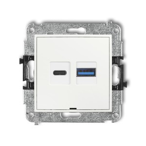 Mechanizm ładowarki USB podwójnej USB C + USB A, 20W max., bez pola opisowego Karlik ICON biały ICUSBBO-8