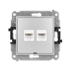 Mechanizm gniazda komputerowego podwójnego 2xRJ45, kat. 5e, 8-stykowy, bez pola opisowego Karlik ICON srebrny metalik 7IGKBO-2