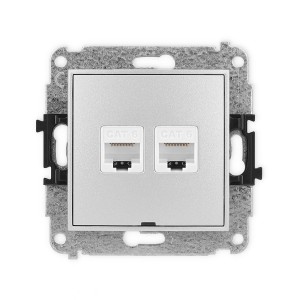 Mechanizm gniazda komputerowego podwójnego 2xRJ45, kat. 6, 8-stykowy, bez pola opisowego Karlik ICON srebrny metalik 7IGKBO-4