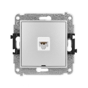 Mechanizm gniazda komputerowego pojedynczego 1xRJ45, kat. 6A, 8-stykowy, bez pola opisowego Karlik ICON srebrny metalik 7IGKBO-7