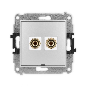 Mechanizm gniazda głośnikowego pojedynczego, bez pola opisowego (typu banan - czerwony i czarny, pozłacany, 4 mm2, do lutowania) Karlik ICON srebrny metalik 7IGGBO-3