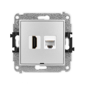 Mechanizm gniazda pojedynczego HDMI 2.1, 8K + gniazda komp. poj. 1xRJ45, kat. 6A, 8-stykowy, bez pola opisowego Karlik ICON srebrny metalik 7IGHKBO-86A