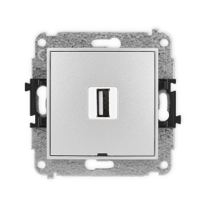 Mechanizm gniazda pojedynczego USB A-A 2.0, bez pola opisowego Karlik ICON srebrny metalik 7IGUSBBO-1