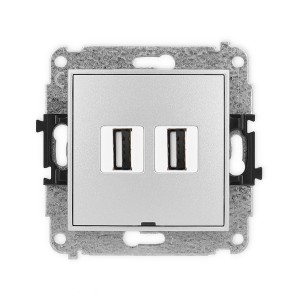 Mechanizm gniazda podwójnego 2xUSB A-A 2.0, bez pola opisowego Karlik ICON srebrny metalik 7IGUSBBO-2