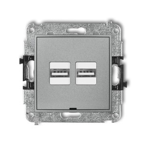 Mechanizm ładowarki USB podwójnej 2xUSB A, 15,5W max., 5V, 3.1A, bez pola opisowego Karlik ICON srebrny metalik 7ICUSBBO-6