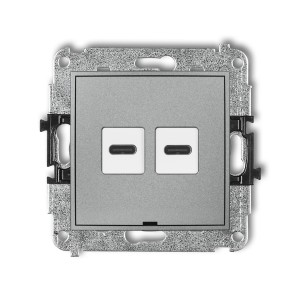 Mechanizm ładowarki USB podwójnej 2xUSB C, 20W max., bez pola opisowego Karlik ICON srebrny metalik 7ICUSBBO-7
