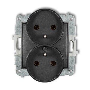 Mechanizm gniazda podwójnego do ramki z uziemieniem 2x(2P+Z) (bez przesłon torów prądowych) Karlik ICON grafitowy 11IGPR-2z
