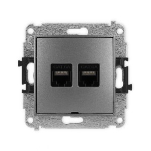 Mechanizm gniazda komputerowego podwójnego 2xRJ45, kat. 6A, 8-stykowy, bez pola opisowego Karlik ICON grafitowy 11IGKBO-8