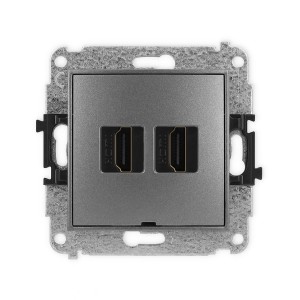Mechanizm gniazda podwójnego HDMI 2.0, 4K, bez pola opisowego Karlik ICON grafitowy 11IHDMIBO-4