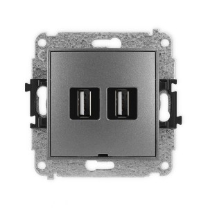 Mechanizm gniazda podwójnego 2xUSB A-A 2.0, bez pola opisowego Karlik ICON grafitowy 11IGUSBBO-2