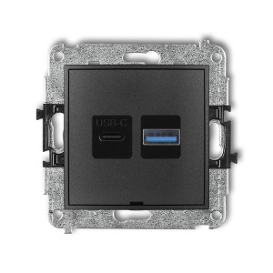 Mechanizm ładowarki USB podwójnej USB C + USB A, 20W max., bez pola opisowego Karlik ICON grafitowy 11ICUSBBO-8