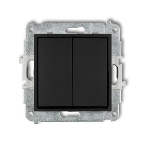Mechanizm łącznika jednobiegunowego ze schodowym (dwa klawisze bez piktogramów, osobne zasilanie) Karlik ICON czarny mat 12IWP-10.21