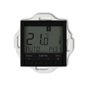Mechanizm uniwersalnego elektronicznego tygodniowego regulatora temperatury (podświetlenie niebieskie)  Karlik ICON czarny mat 12IRT-3.2