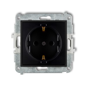 Mechanizm gniazda pojedynczego z uziemieniem SCHUKO 2P+Z (przesłony torów prądowych) Karlik ICON czarny mat 12IGP-1sp