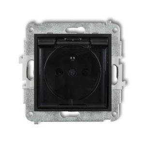 Mechanizm gniazda bryzgoszczelnego z uziemieniem 2P+Z (klapka dymna, przesłony torów prądowych) Karlik ICON czarny mat 12IGPB-1zdp