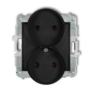 Mechanizm gniazda podwójnego do ramki bez uziemienia 2x2P (bez przesłon torów prądowych) Karlik ICON czarny mat 12IGPR-2