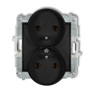 Mechanizm gniazda podwójnego do ramki z uziemieniem 2x(2P+Z) (bez przesłon torów prądowych) Karlik ICON czarny mat 12IGPR-2z