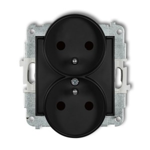 Mechanizm gniazda podwójnego do ramki z uziemieniem 2x(2P+Z) (przesłony torów prądowych) Karlik ICON czarny mat 12IGPR-2zp