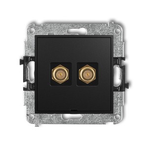 Mechanizm gniazda antenowego podwójnego typu F (SAT) pozłacany, bez pola opisowego Karlik ICON czarny mat 12IGFBO-2.1