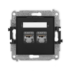 Mechanizm gniazda komputerowego podwójnego 2xRJ45, kat. 6, ekranowany, 8-stykowy Karlik ICON czarny mat 12IGK-6