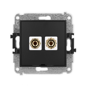 Mechanizm gniazda głośnikowego pojedynczego, bez pola opisowego (typu banan - czerwony i czarny, pozłacany, 4 mm2, do lutowania) Karlik ICON czarny mat 12IGGBO-3